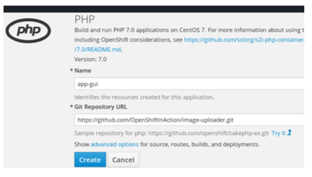 Tạo ứng dụng PHP mới bằng giao diện web
